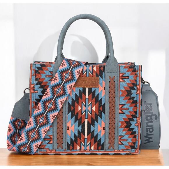 Wrangler Southwestern Pattern Tote/Crossbody - Blue *NEW in Package* - Picture 1 of 5